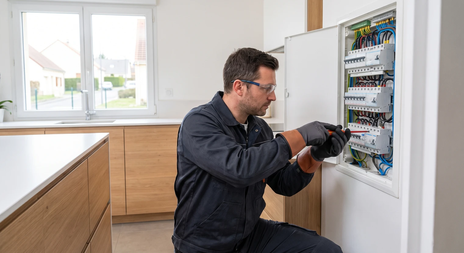 Électricien de construction de maison utilisant voltmètre vérifier fil électrique qui a été préparé et installer avant d'assembler interrupteur de lumière pour la procédure de travail de sécurité